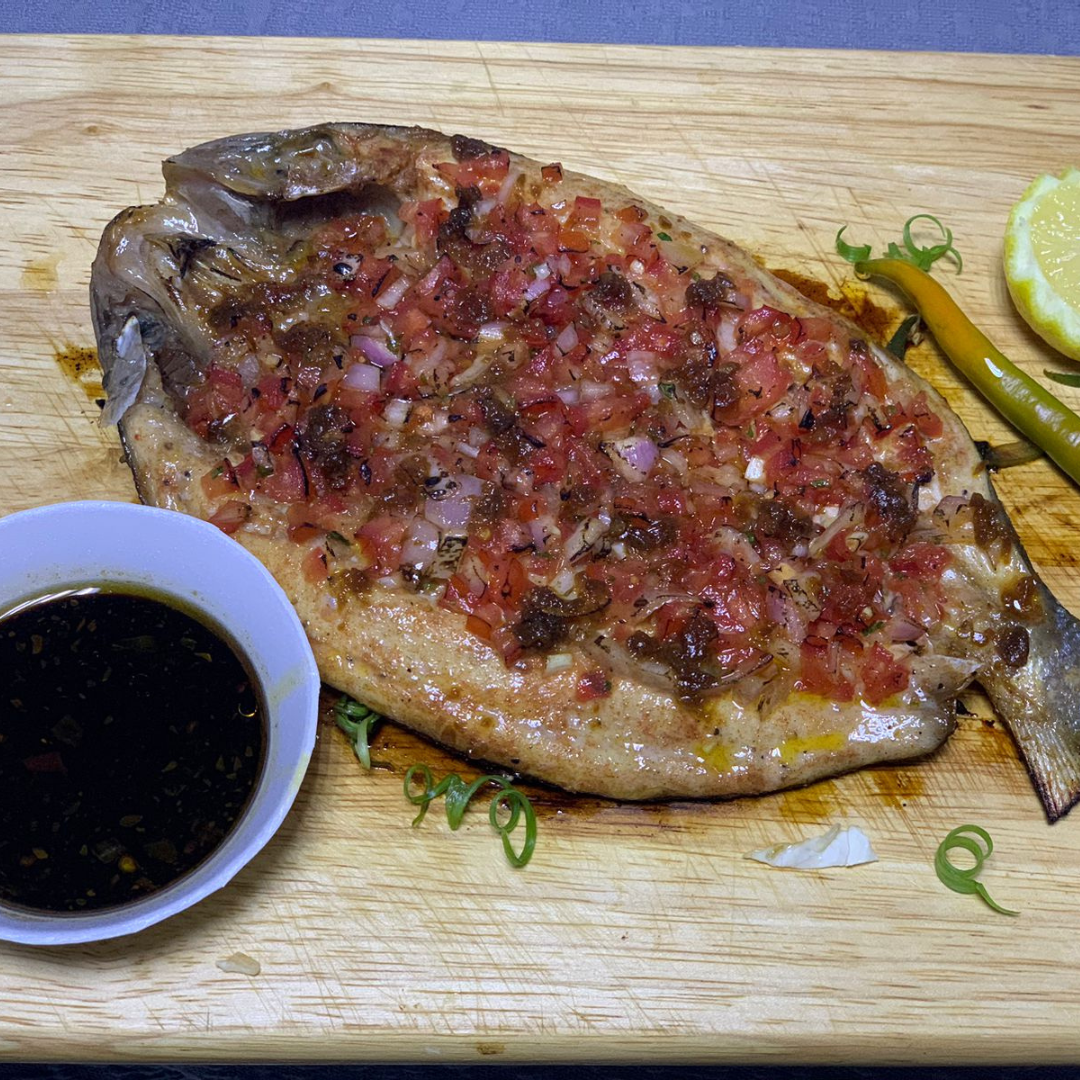 Grilled Open Bnagus (Served With 2 Cups Of Rice And Cucumber Salsa)
