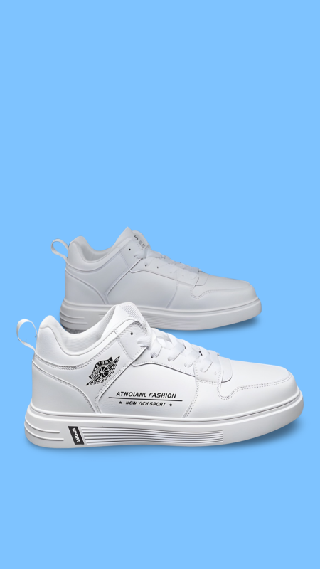Men's White Fashion Sneakers (Size-42) Classic Elegance for Trendsetting Style